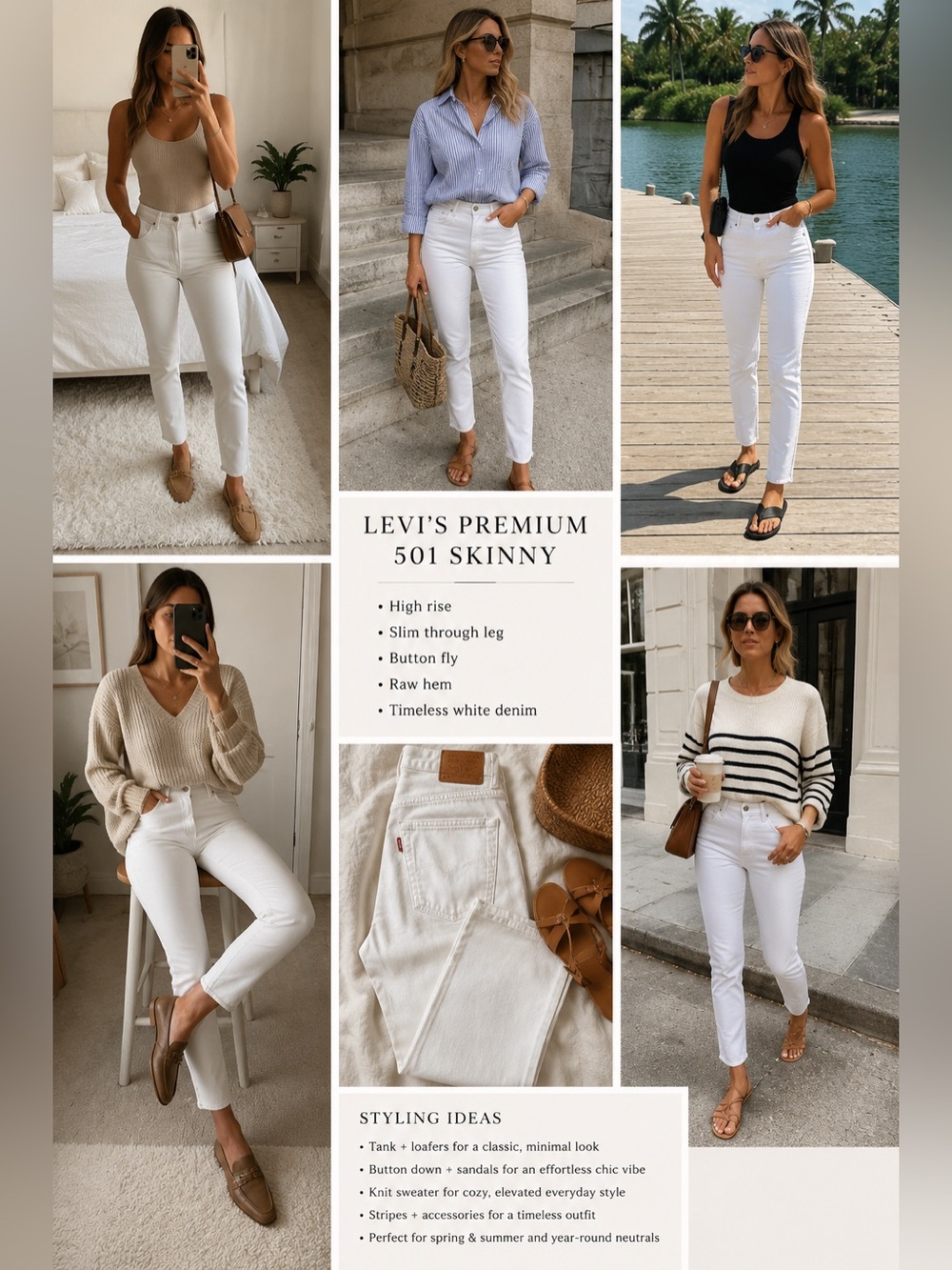 Levi’s Premium 501 Skinny Jeans White Raw Hem Distressed Denim W28